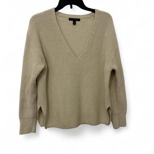 Banana Republic Cream Cotton Blend Ribbed Pullover V-Neck Sweater Womens M
